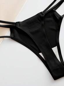 Women's Contrast Mesh Black Seamless Bra & Panty Underwear Set - Black - View 5