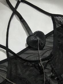 SpicyHot 3pcs/Set Sexy Backless Lingerie Set (Wireless, Nipple Covers) - Black - View 3