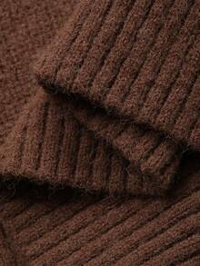 Dazy Plus Pulover de damă cu imprimeu floral, culoare solidă, casual, la modă, cu papion, drăguț, mărime plus, toamnă/iarnă - Maro - Vizualizare 9