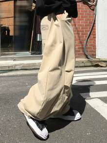 DAZY 弹性腰带和膝盖双折边设计米色男士长裤，秋季款 - 米色 - 查看 6