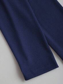 Sweetra Kaos Lengan Panjang Wanita Warna Polos dengan Hiasan Renda Lubang-lubang Kecil, Manset Setengah Terbuka, Musim Gugur - Navy Blue - View 5