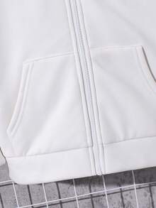 SHEIN Tween Boy Knit Composite Thermal Lined Hooded Casual Jacket - White - View 7