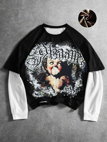 PAVTROS Camiseta de manga larga con gráfico de cámara joven, color de contraste, empalme, estilo callejero, holgada, para hombres, pareja, gráfico, "Amo a mi novio", amigos, a juego, novio, 2 en 1