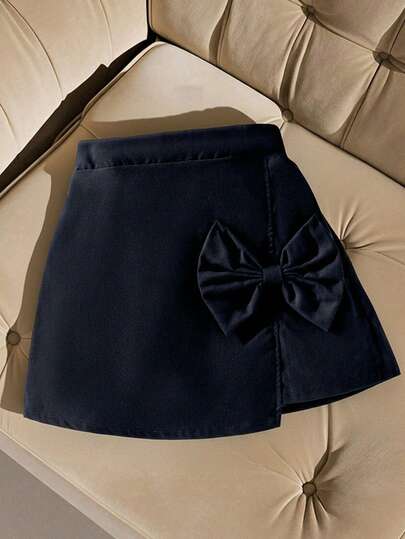 SHEIN Falda roja elegante con volantes y lazo para niñas, ideal para fiestas de San Valentín, oficina, vacaciones y viajes