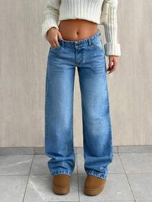 EURMUSE Low-Waist weite, lockere Straight-Leg Jeans - Helle Waschung - Übersicht 4