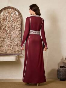 Al Najma New Year Muslim Arabic Elegant Luxury Evening Dress, Turkish Abaya & Traditional Arabic Long Robe For Women Kaftan Jalabiya Dress - Burgundy - View 6