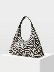 MOTF PREMIUM 纯色麂皮超大水桶单肩包，完美搭配女士秋季穿搭 - 斑馬紋毛料 - 查看 2