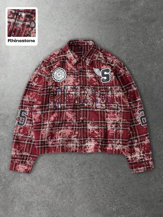 Herren Karohemden im Used-Look mit funkelnden Strass-Steinen, Loose Fit