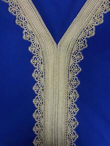 INAWLY Váy Maxi Tay Dài Cổ Chữ V Phối Ren Chắp Vá Thanh Lịch Màu Xanh Navy - Xanh đậm - Xem 4