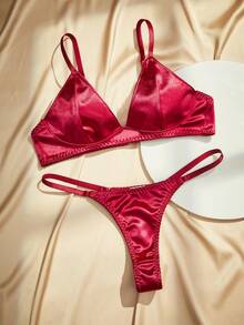 Charlaine 2 Pieces Lingerie Set (Wireless, Thong) - Burgundy - View 4