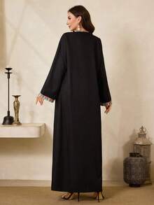 Al Najma Women's Floral Print Long Sleeve Loose Long Arabic Abaya Robe - Black - View 6