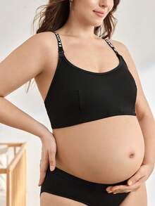 BloomMama Plus Size Ribbed Nursing Bra With Adjustable Straps, Comfortable For Everyday Wear During Pregnancy - Black - View 7