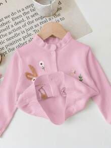 SHEIN LMoss Kids LMoss 可爱卡通印花长袖开衫，适合女婴，秋冬 - 粉色 - 查看 6