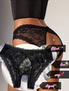 SpicyHot 1pc Charming Black Rose Sheer Lace Trim Open Crotch Sexy Panty - Black - View 5