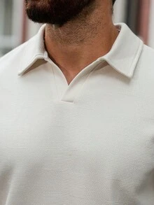 Manfinity CasualCool 加大码男士纹理面料休闲Polo衫，男士Polo衫，男士针织衫，奶油色上衣，男士纽扣针织Polo衫，男士夏季纯色短袖Polo衫，Manfinity男士夏季纯色短袖休闲通勤Polo衫，适合高尔夫等场合，白色Polo衫，日常休闲、周末旅行、户外活动、探险旅行、轻松的工作环境或半正式场合，男友/丈夫礼物，周年纪念/生日礼物，派对、暑假、新年、婚礼、情人节 - 米色 - 查看 3