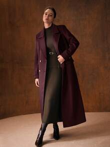 MOTF PREMIUM ABRIGO LARGO AJUSTADO CON CINTURÓN, CUELLO DE SOLAPA, DOBLE BOTONADURA Y PLIEGUE DELANTERO PARA OTOÑO/INVIERNO - Burdeos - Ver 5