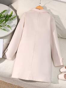 SHEIN Teen Girls Camel Waist Cinched Elegant Wool Blend Double-Breasted Jacket, Versatile For Commuting - White - View 2