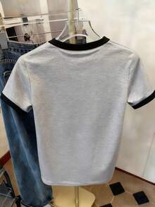 Resyla 女士刺绣领结修身短袖T恤 - 灰色 - 查看 2