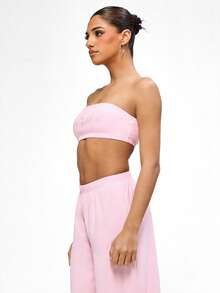 BABYPHAT Logo Crop Bandeau Top With Rhinestone Text Detail Strapless Summer Casual Loungewear Tube Top - Baby Pink - View 7