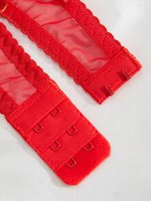 2pcs/Set Front Hollow Ribbon Embroidered Underwire Bra Set - Red - View 6
