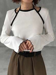 FRIFUL Women's Ribbed Trim Sleeveless Casual Top - Beige - View 3