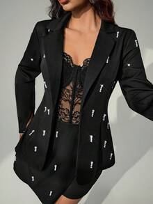 Bluhae Women's Fashion Sexy Minimalist Embellished Suit Set, Spring/Autumn - Black - View 6