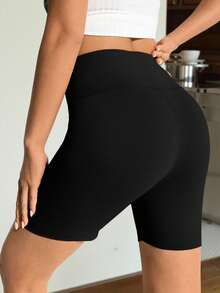 SHEIN EZwear 夏季純色收腹運動騎行短褲