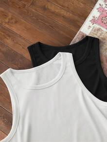 SWAVVY 男士休闲罗纹圆领背心 - 黑與白 - 查看 4