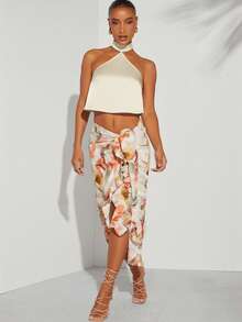 Hauture 纯色性感露背系带露脐上衣 - 杏色 - 查看 5