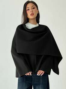 Aloruh New Vintage Navy Blue Coat, Scarf, Shawl, Poncho, Solid Color Short Overcoat, Suitable For Early Autumn To Deep Winter - Black - View 4