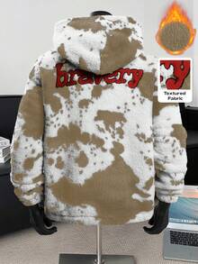 Manfinity Roghcode Men's White Autumn Streetwear Work Hoodie,Double-Sided Fleece Sweatshirt,Natural Leather Texture Design,Unisex Casual Daily Fashion Party Gift - Apricot - View 1