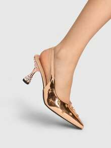 ROMWE Women's Pointed Toe Metal Starfish Decor Everyday Versatile Fashion High Heels - Champagne - View 3