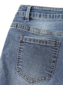 SHEIN ChillGRL Y2K Fashion Versatile Popular Heavy Washed Elastic Flare Jeans For Teenage Girls Boot Cut Jeans With Lace - Light Wash - View 3