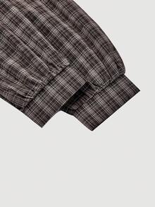 SHEIN MOD Áo sơ mi cổ bẻ kẻ caro nâu cổ điển 2 trong 1, phong cách học sinh, lấy cảm hứng từ phong cách quý tộc xưa, hoàn hảo cho công sở và đi làm, Y2K, thích hợp mặc cho buổi tối hẹn hò, tiệc tùng, hoàng gia, lễ hội và sinh nhật - Nhiều màu - Xem 4