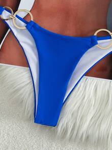 Swim Vcay Solid Color Decorative Ring Halter Strap Triangle Summer Bikini Swimwear - Royal Blue - View 7