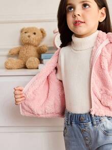 SHEIN Little Byeori معطف فرو اصطناعي كاجوال للفتاة الصغيرة - وردي - مشاهدة 8