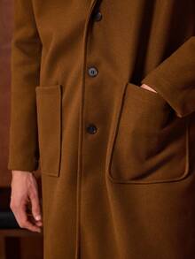 Officeau 男士单排扣大衣，棕色，休闲商务两相宜，秋冬季，适合送给丈夫/男友 - 巧克力棕 - 查看 6