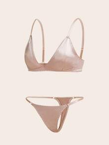Charlaine Solid Satin Bra & Panty Lingerie Set - Apricot - View 5