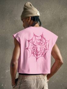 AXEPEAK Men's Graphic T-Shirt With Spider Web Pattern, Embroidered Towel, Sleeveless Tank Top - Pink - View 2