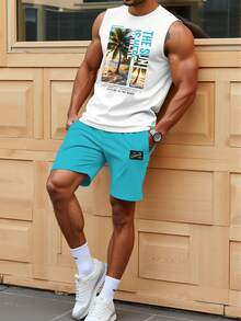 Manfinity RSRT Set di canotta aderente con stampa grafica e pantaloncini con taschino, misura standard uomo