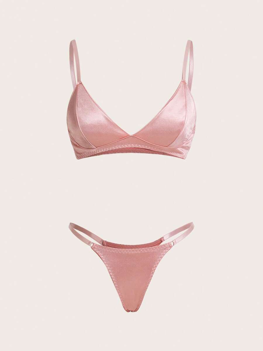 Charlaine Solid Satin Bra & Panty Lingerie Set - Dusty Pink - View 1