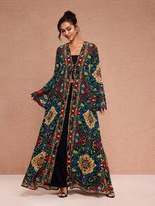 JIAN LASALA All-Over Print Chiffon Boho Women Kimono Beachwear Holiday Vacation Wear Kimono Dress Caftan Dress Kaftans For Women Boho Dress Beach Wedding Guest