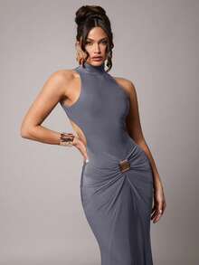 Women Midi Dresses - 深灰色 - 查看 2