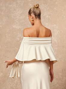 Lumalex 女士金属装饰露肩不对称下摆上衣 - 杏色 - 查看 6