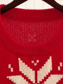 SHEIN CURVE+ Plus Size Women's Christmas 3D Santa Claus, Snowflake, Reindeer Colorful Pattern Knitted Dress/Winter - Multicolor - View 5