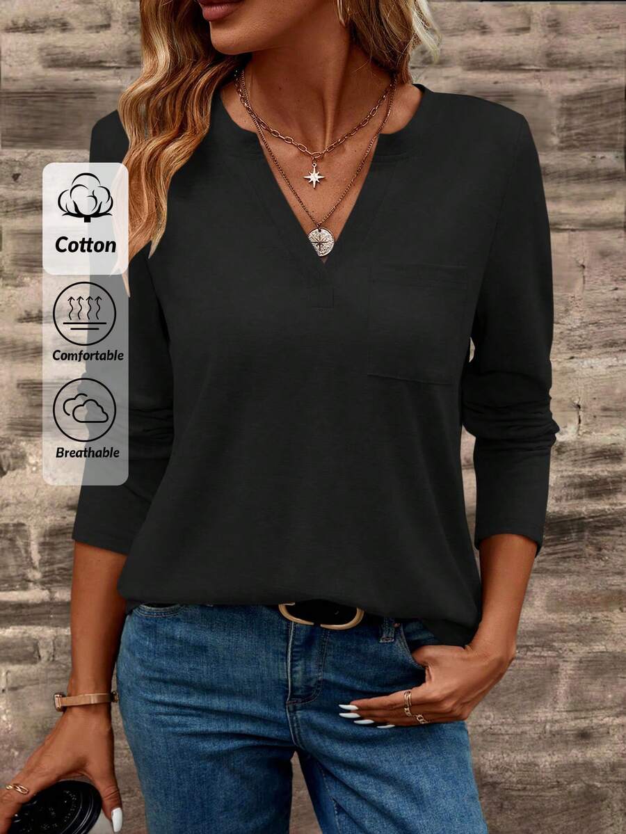 SHEIN Tall Große Größen einfarbige lässige Langarm Bluse