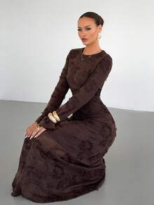 Siren Gaze 新款秋冬3D立体花卉长裙 - 棕色 - 查看 4