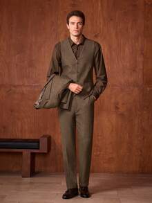 Officeau Furuyal Autumn And Winter Men's Suits Herringbone Tweed 3 Pieces Elegant Suit Set For Men Gentleman Solid Two Button Slim Fit Dress Formal Business Single Breasted Wedding Jacket Vest Pant With Set Prom Tuxedo Party Old Money Style Brown Size XS-3XL - Brown - View 6