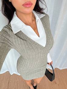 Rafferiza 女士黑色二合一紧身性感优雅磨毛罗纹修身迷你连衣裙，秋冬款 - 杏色 - 查看 6