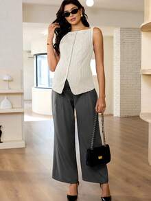 MaterniWear 春季女装、办公室、商务孕妇工作上衣、休闲女装、秋季、舒适休闲纯色无袖上衣、女式背心、无袖女式上衣、针织女式上衣、镂空女式上衣、外出上衣 - 杏色 - 查看 6